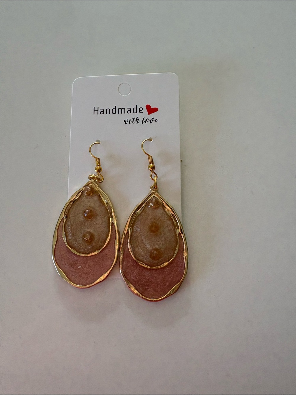 Handmade Pink and Champagne Teardrop Earrings -